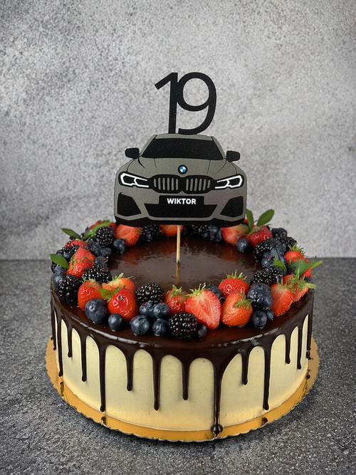Topper na tort - auto BMW personalizowany (wiek+imię)