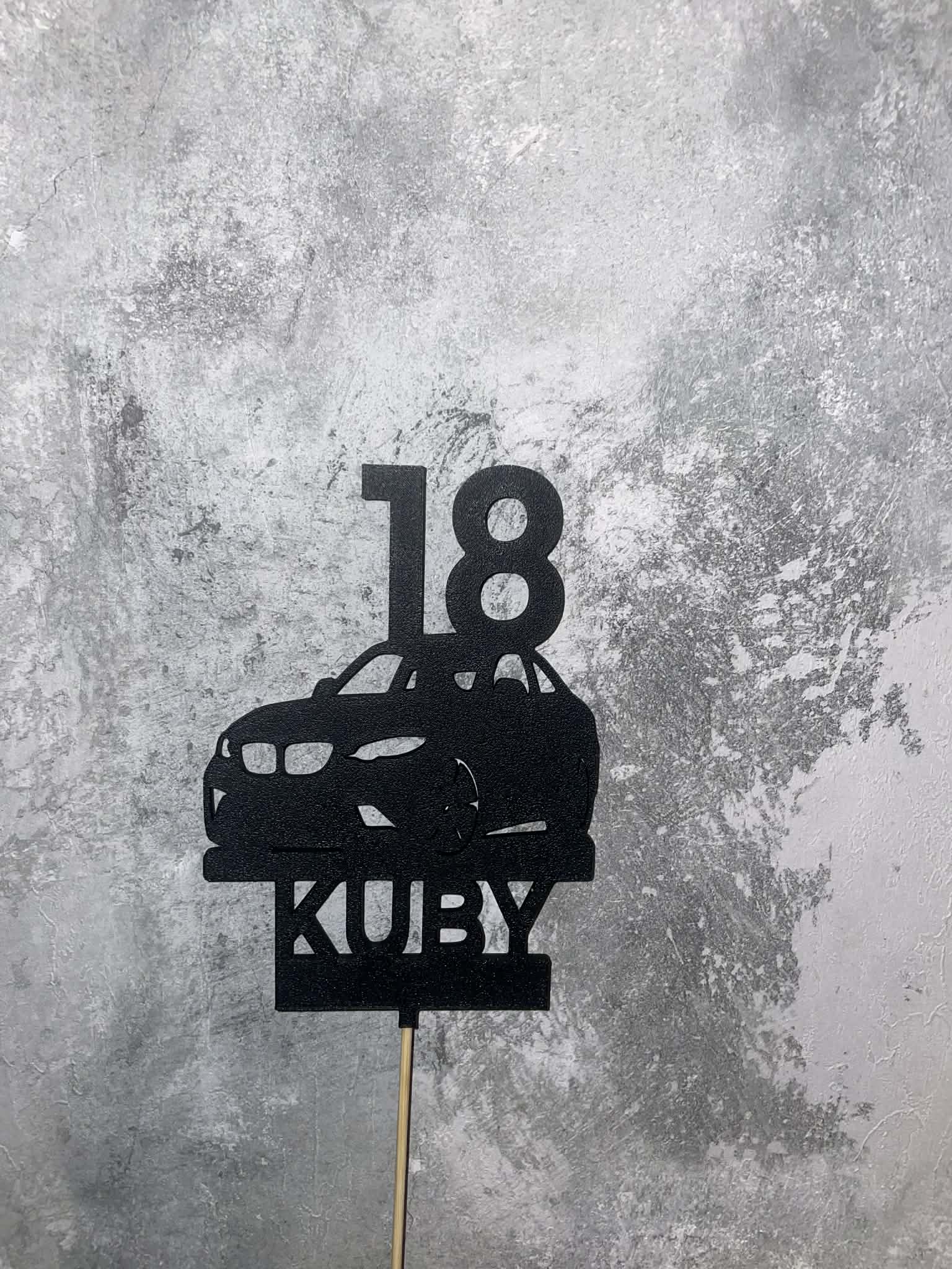 Topper na tort – Samochód Personalizowany (Imię + Wiek)